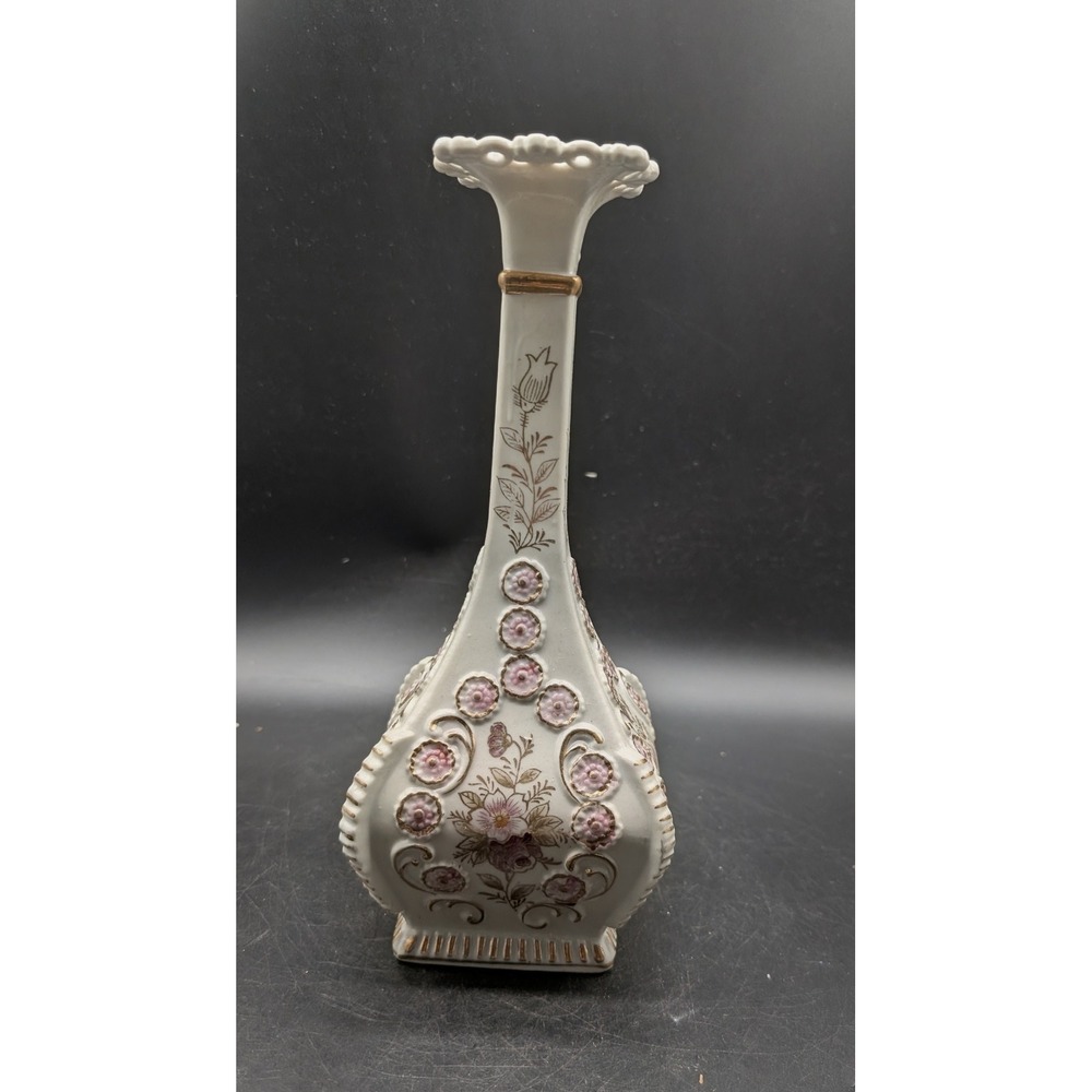 Betson Hand Painted Porcelain Bud Vase Pink Floral Gold Gilt Moriage Japan